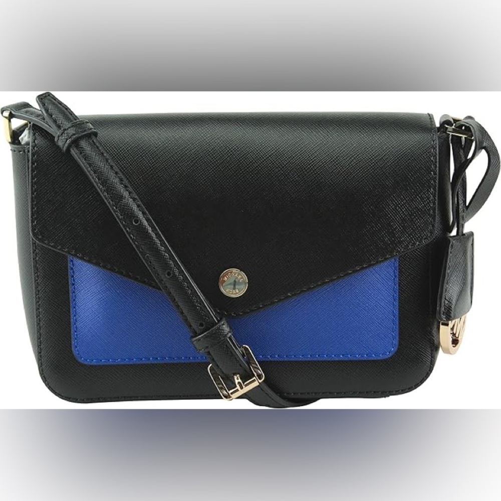 New MICHAEL KORS “Greenwich” Black & Royal Blue Crossbody Bag